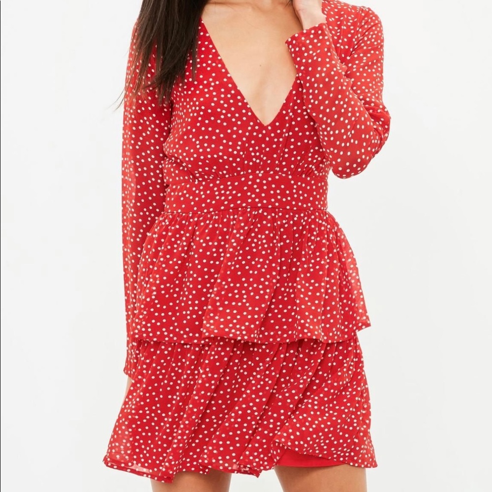Missguided Polka Dot Ruffle Mini Dress Red Size 4